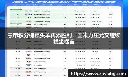 意甲积分榜领头羊再添胜利，国米力压尤文继续稳坐榜首